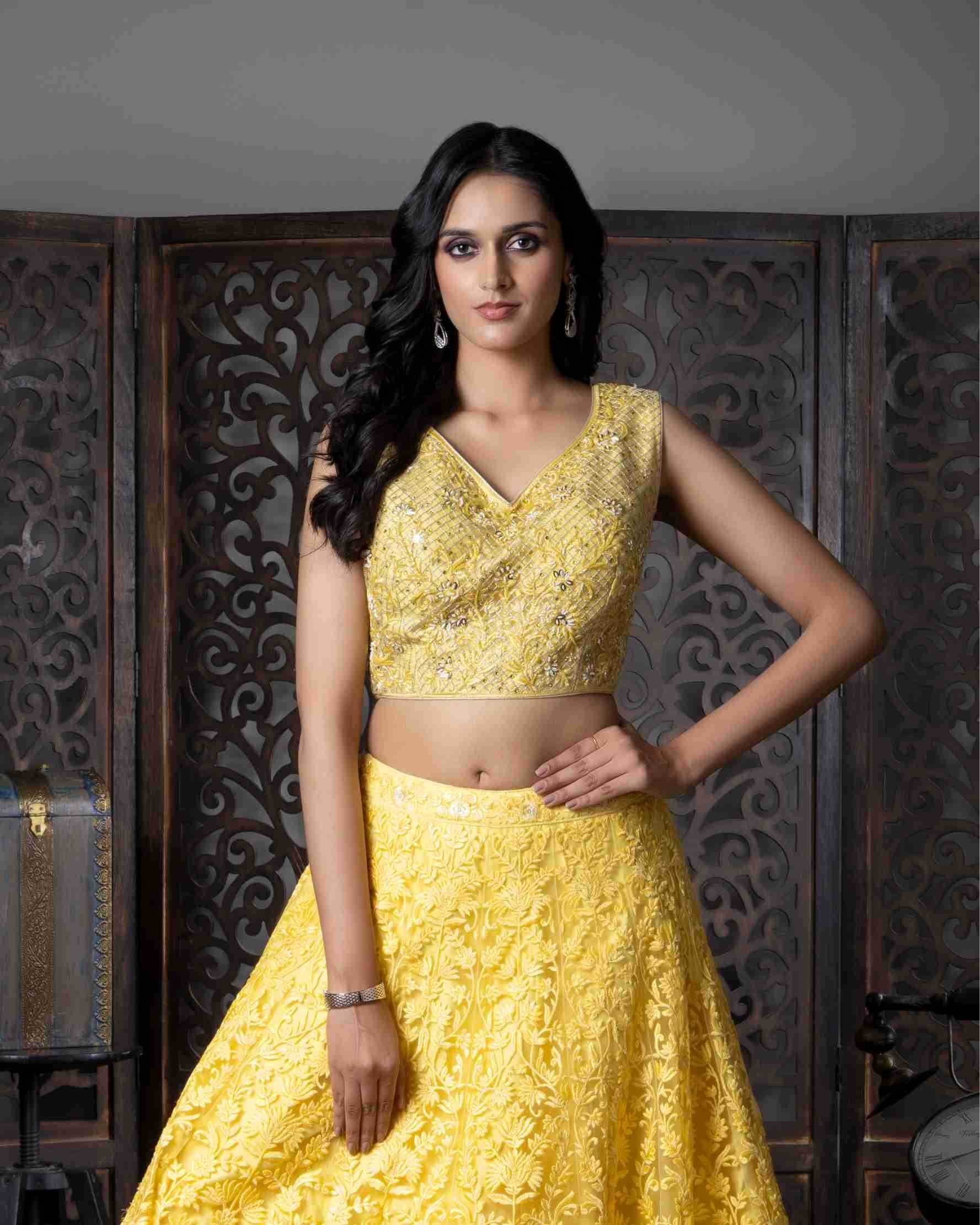 Butterfly Net Haldi Lehenga Outfit - MYLUXURY LANE ENTERPRISE